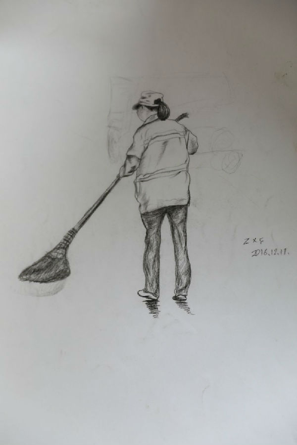 这是张旭飞画的母亲的背影(5月8日摄).新华社记者 魏飚 摄